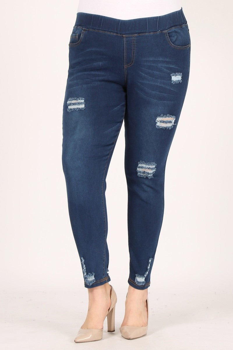 Plus Size Mid-rise Distressed denim Jeggings pants - Shop Cancelled Goods