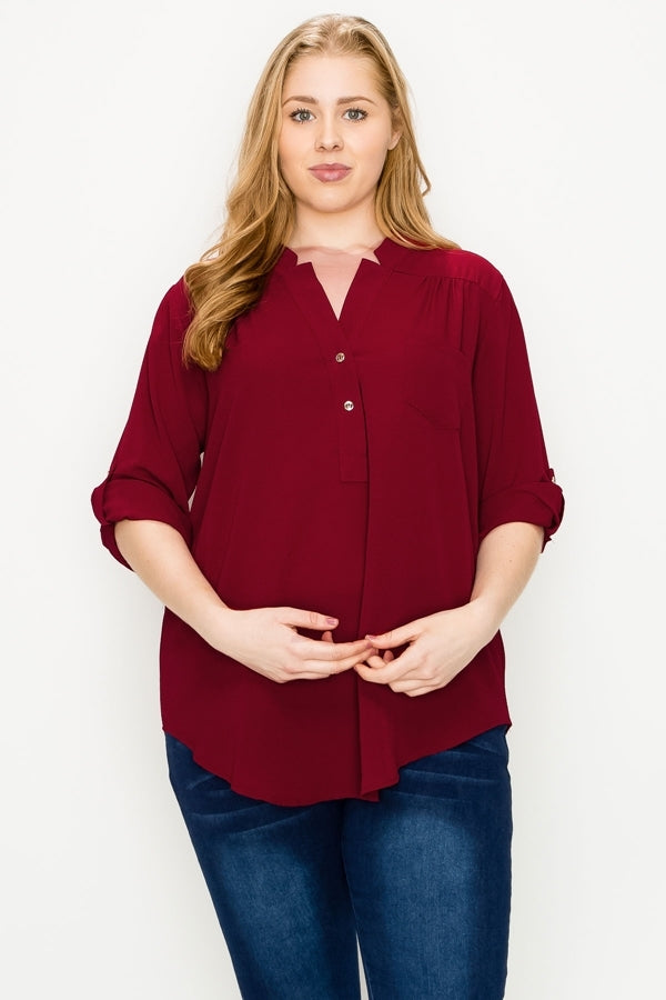 Plus size Koshibo Henley Top WT811X-SAMPLE - Shop Cancelled Goods